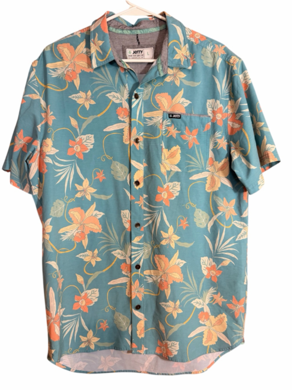 Jetty Garwood Shirt button down tropical floral short sleeve shirt men’s large